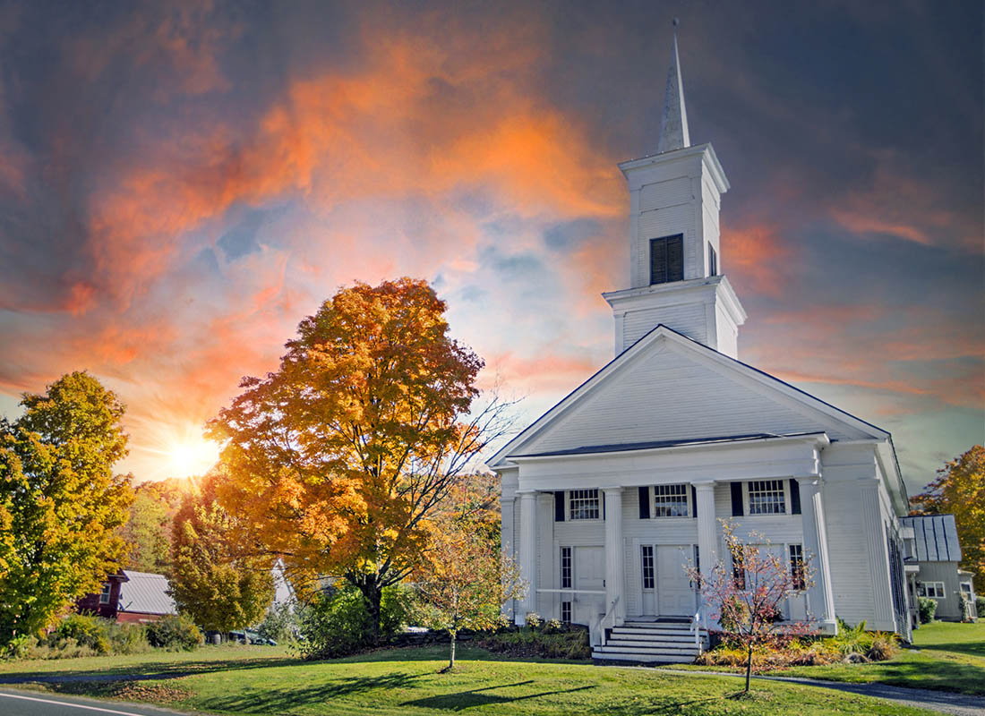 Church Insurance - White Church During Sunset in an October Fall
